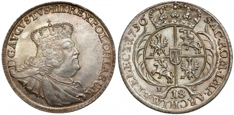 August III Sas, Ort Lipsk 1756 EC - małe popiersie - PIĘKNY Znakomita, mennicza ...