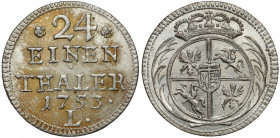 August III Sas, 1/24 talara 1753 L, Lipsk - bez EDC Kolejna wyselekcjonowana drobna moneta Augusta III.&nbsp; Typ bity tylko w tym roczniku - z literą...