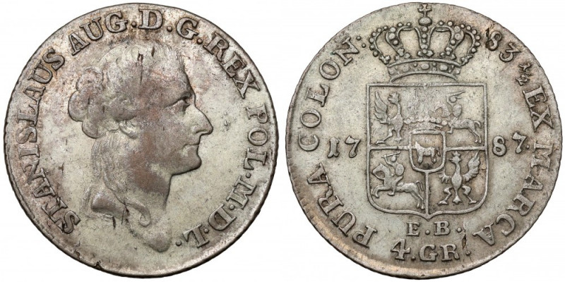 Poniatowski, Złotówka 1787 E.B. Pierwsza złotówka z nowym typem tarczy herbowej ...