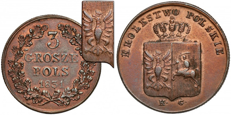 Powstanie Listopadowe, 3 grosze 1831 KG - łapy ZGIĘTE - rzadkość Najrzadsza odmi...