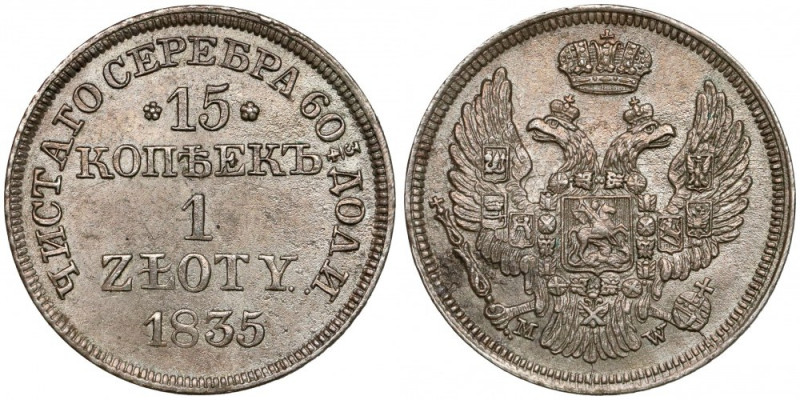 15 kopiejek = 1 złoty 1835 MW, Warszawa Prezencja monety bardzo ładna, ale słabs...