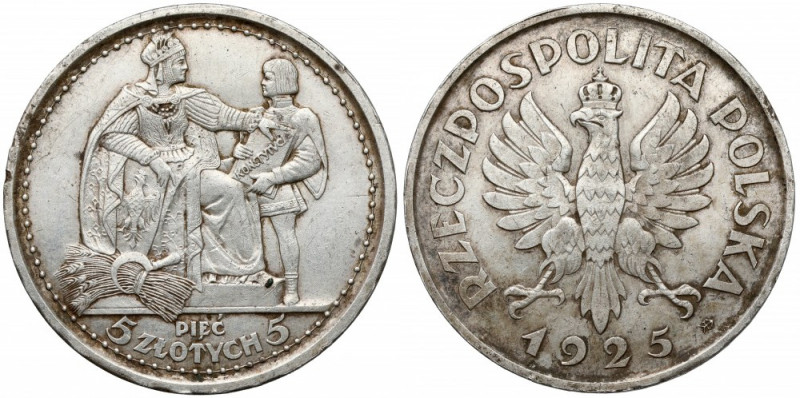 Konstytucja 5 złotych 1925 - 81 perełek - rzadka #NL#Efektowna, rzadka i symboli...