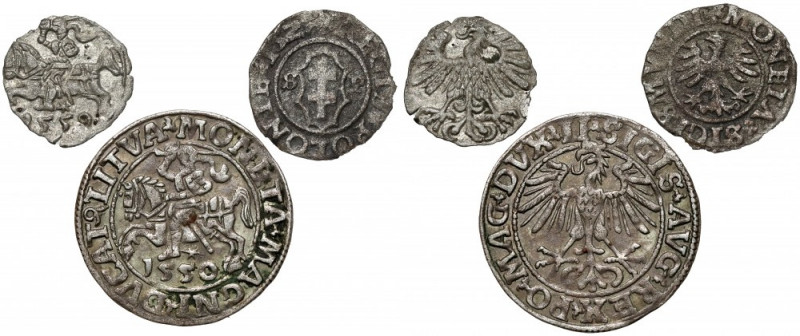 Zygmunt I i II, Trzeciak 1527, Denar 1559 i Półgrosz 1550 (3szt) W zestawie rzad...