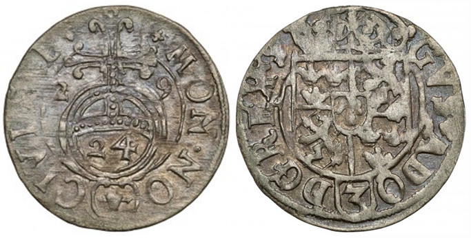 Gustaw II Adolf, Półtorak Elbląg 1629 - '24' - ex. Kałkowski Rzadka odmiana z 24...