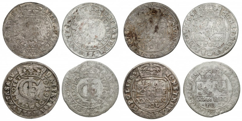 Jan II Kazimierz, Tymf 1663-1666, zestaw (4szt) W zestawie 3 tymfy bydgoskie i j...