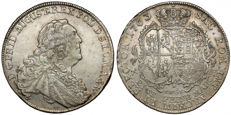 August III Sas, Talar 1763 FWóF, Drezno Ostatni z talarów Augusta III, wybity w ...