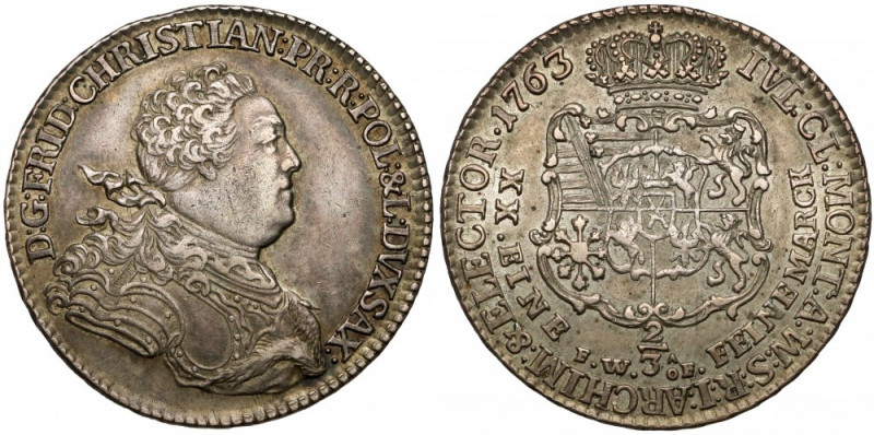 Fryderyk Chrystian, Gulden (2/3 talara) 1763 FWóF, Drezno Bardzo ładny egzemplar...