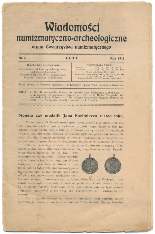 WNA 1912 nr 2 Komplet z tablicą i dodatkiem.