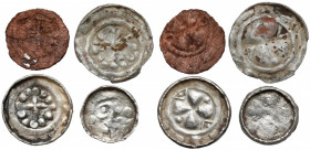 Denary krzyżowe, w tym FALSYFIKATY z epoki - zestaw (4szt) Moneta po lewej stronie w górnym rzędzie: Fałszerstwo z epoki denara typu CNP VII, nieodnot...