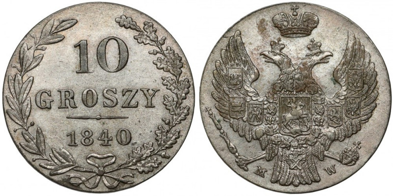 10 groszy 1840 MW, Warszawa Odmiana z jagódkami w układzie 1-2-1-2, dziobami orł...