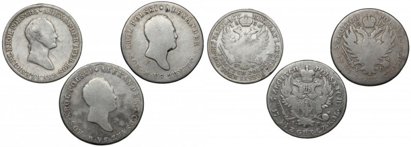 5 złotych polskich 1816, 1817 i 1830, zestaw (3szt) W zestawie pierwszy rocznik ...