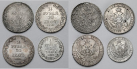 5 i 10 złotych 1833-1839 (4szt) W zestawie dwie monety petersburskie (10 zł 1833 i 1835) i dwie warszawskie (5 zł 1839 i 10 zł 1836). 1836 dość ładny....