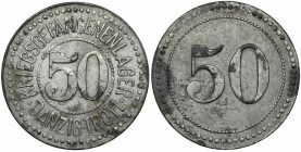 Gdańsk Troyl (Obóz jeniecki), 50 fenigów bez daty Rzadkie
 Cynk, średnica 24,0 mm, waga 2,93 g.&nbsp; 
Grade: VF-XF 

TOKEN POLAND POLEN