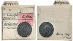 Bromberg (Bydgoszcz), 10 fenigów 1919 - ex. Kałkowski Cynk, średnica 19,0 mm, waga 2,79 g.&nbsp; Egzemplarz z kolekcji Tadeusza Kałkowskiego, w komple...