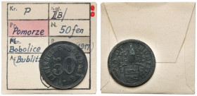 Bublitz (Bobolice), 50 fenigów bez daty - ex. Kałkowski Cynk, średnica 23,3 mm, waga 2,21 g.&nbsp; Egzemplarz z kolekcji Tadeusza Kałkowskiego, w komp...