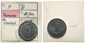 Cammin i.P. (Kamień Pomorski), 10 fenigów 1918 - ex. Kałkowski Cynk, średnica 21,2 mm, waga 2,35 g.&nbsp; Egzemplarz z kolekcji Tadeusza Kałkowskiego,...