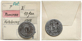 Kolberg (Kołobrzeg), 10 fenigów 1918 - ex. Kałkowski Żelazo, średnica 19,9 mm, waga 2,28 g. Egzemplarz z kolekcji Tadeusza Kałkowskiego, w komplecie z...
