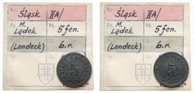 Landeck (Lądek Zdrój), 5 fenigów bez daty - ex. Kałkowski Piękny egzemplarz. Cynk, średnica 17.7 mm, waga 1.37 g. Egzemplarz z kolekcji Tadeusza Kałko...