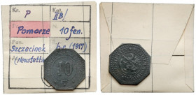 Neustettin (Szczecinek), 10 fenigów bez daty - ex. Kałkowski Cynk, wymiary 20,6 x 20,6 mm, waga 2,19 g.&nbsp; Egzemplarz z kolekcji Tadeusza Kałkowski...