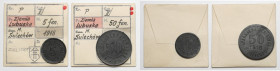 Züllichau (Sulechów), 5 i 50 fenigów 1918, zestaw (2szt) - ex. Kałkowski Egzemplarze z kolekcji Tadeusza Kałkowskiego, w komplecie z jego kopertkami....