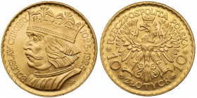 10 złotych 1925 Chrobry Złoto, średnica 19,0 mm, waga 3,22 g. 
Reference: Parchimowicz 125
Grade: UNC/AU 

POLAND POLEN