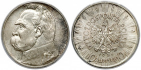 Piłsudski 10 złotych 1935 Reference: Chałupski 2.32.2.a, Parchimowicz 124.b
Grade: PCGS MS63 

POLAND POLEN