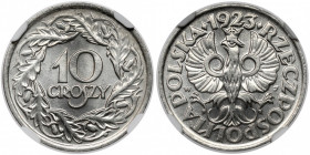 10 groszy 1923 - typ II - piękne Trudny do zdobycia w pięknym stanie nominał monety niklowej II RP. Niniejszy egzemplarz wyśmienicie zachowany. Tylko ...
