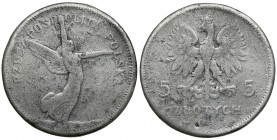 Nike 5 złotych 1928 - fałszerstwo z epoki Falsyfikat z epoki słynnej pięciozłotówki z Nike. Odlewane, w białym metalu (nie srebro).
 Ładnie wykonane ...