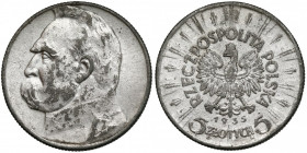Piłsudski 5 złotych 1935 - fałszerstwo z epoki Bardzo ładne. 
 Poprawnie wykonane ząbkowanie na rancie monety. Moneta posrebrzana / bielona/ Biały, n...