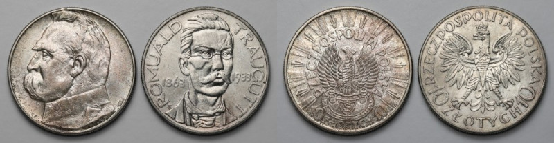 10 złotych 1933, 1934 Traugutt i Strzelecki (2szt) Strzelecki st.2-; naturalny, ...