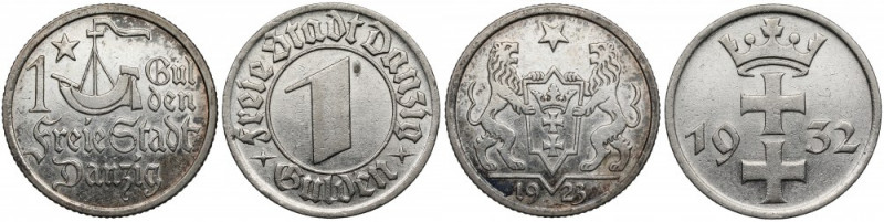 Gdańsk, 1 gulden 1923 i 1932, zestaw (2szt) Reference: Parchimowicz 61.a i 62
G...