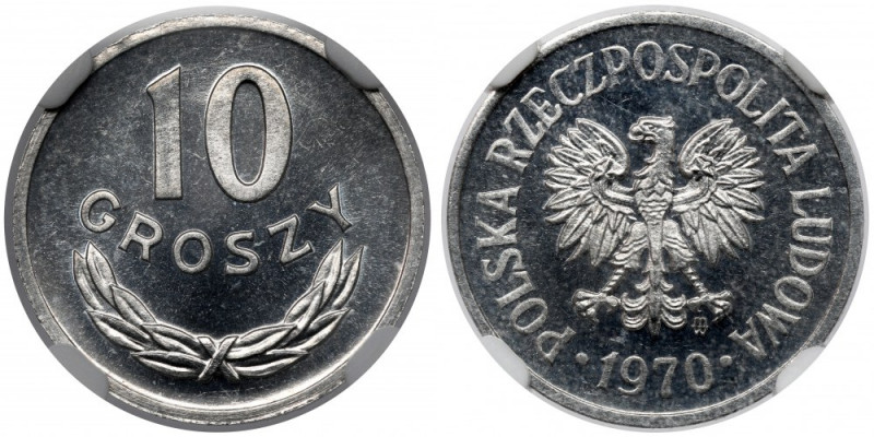 10 groszy 1970 - PROOF LIKE Moneta będąca bardzo świeżą odbitką stempla, o preze...