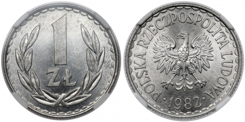 1 złoty 1982 - cienka data - bez zadziora Odmiana z cienkimi cyframi daty i cyfr...