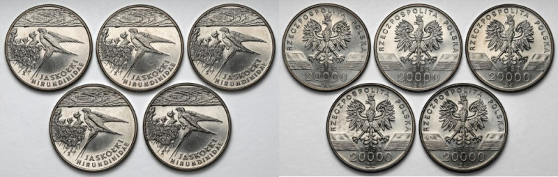 20.000 złotych 1993 Jaskółki - mennicze - pakiet (5szt) 

POLAND POLEN