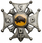 PSZnZ, Odznaka 5 Kresowa Dywizja Piechoty Bardzo efektowna i ceniona odznaka PSZnZ. Trzyczęściowa, wykonana w niecechowanym metalu. W komplecie nakręt...
