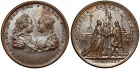 Francja, Medal zaślubinowy Ludwika XV i Marii Leszczyńskiej (1725) Późniejsza odbitka w brązie medalu pamiątkowego, wybitego z okazji zaślubin polskie...