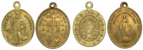Medaliki religijne, mosiądz (2szt) Medaliki wykonane z mosiądzu.&nbsp; 

Grade: 3+, 2+ 

POLAND POLEN MEDAILE