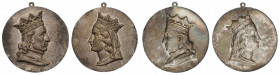 Medaliony (170mm) Władysław Jagiełło i Jadwiga (2szt) Odlewy średniej jakości, dość grube. Władysław z dwiema prześwitkami we włosach. 
 Biały metal ...