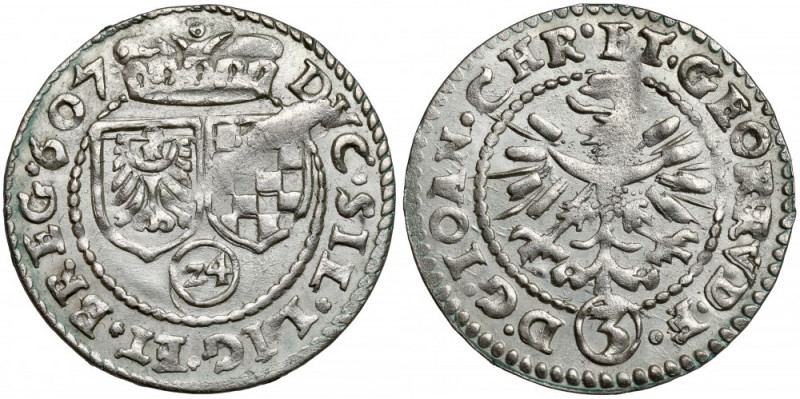 Śląsk, Jan Chrystian i Jerzy Rudolf, 3 krajcary 1607, Złoty Stok - F Odmiana ze ...