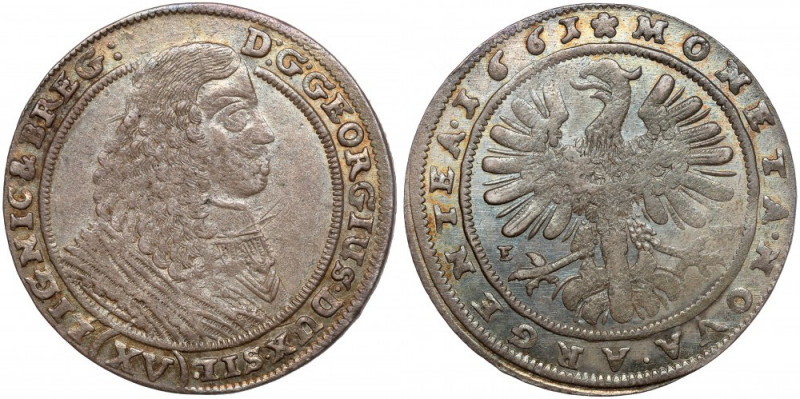 Śląsk, Jerzy III Brzeski, 15 krajcarów 1661 EW, Brzeg - rzadkie Bardzo ładny, na...