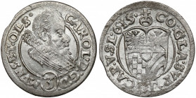 Śląsk, Karol II, 3 krajcary 1615 HT, Oleśnica - piękny Bliska menniczej moneta. 
 Odmiana z tarczą bez wcięcia i legendą zakończoną CAP.V.SL. Referen...