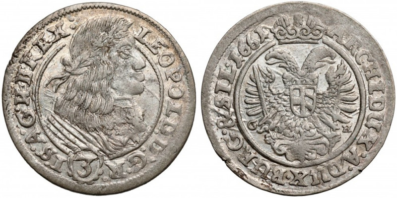 Śląsk, Leopold I, 3 krajcary 1661 GH, Wrocław Reference: Ejzenhart-Miller 952
G...