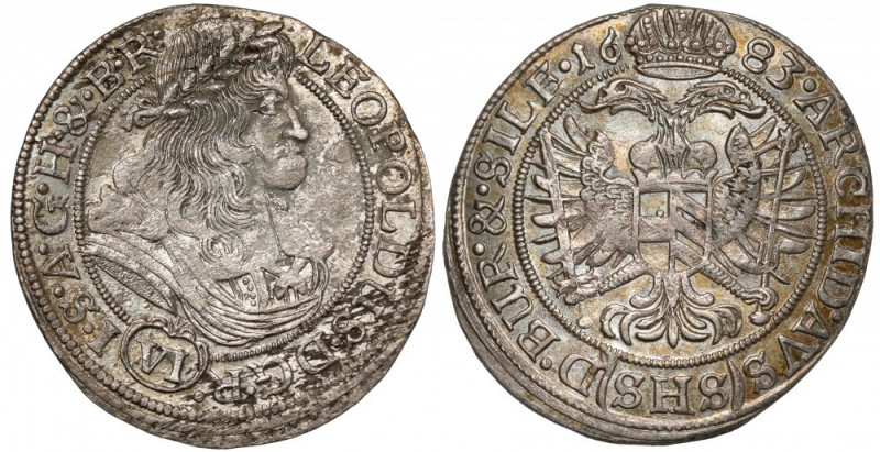 Śląsk, Leopold I, 6 krajcarów 1683 SHS, Wrocław Mennicza świeżość, wady blachy u...