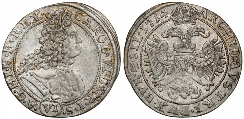 Śląsk, Karol VI, 6 krajcarów 1714, Wrocław Bardzo ładny, dużo świeżości, połysk ...