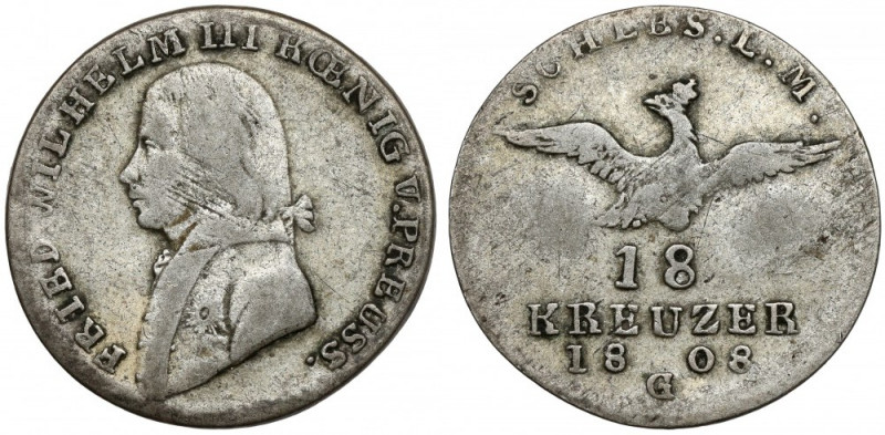 Śląsk, Kłodzko, Fryderyk Wilhelm III, 18 krajcarów 1808-G - rzadkie Rzadka, nisk...