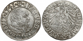Prusy, Albrecht Hohenzollern, Grosz Królewiec 1541 Bardzo ładny rewers. Na awersie dawne zarysowanie przed portretem. 
Reference: Kopicki 3783
Grade...