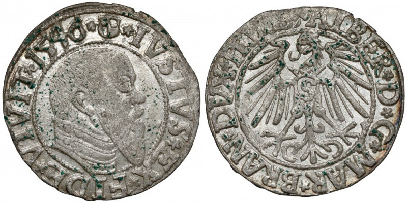 Prusy, Albrecht Hohenzollern, Grosz Królewiec 1546 Rzadszy rocznik. Mennicza mon...