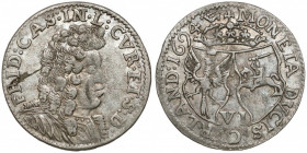 Kurlandia, Fryderyk Kazimierz Kettler, Szóstak Mitawa 1694 - b.ładny Najładniejszy egzemplarz tego rzadkiego typologicznie nominału wśród lennych emis...