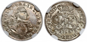 Kurlandia, Karol Chrystian, Grosz Mitawa 1762 CHS - PIĘKNY Wyśmienitej prezencji grosz polskiego lennika - Karola Chrystiana saskiego, władcy Kurlandi...