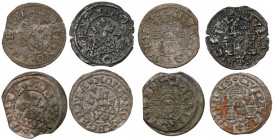 Wolne Miasto Ryga, Szeląg ryski 1575-1577, zestaw (4szt) W zestawie rocznik 1575 i trzy warianty 1577. 
Reference: Kopicki 8029 (R1) i 8031 (R1)
Gra...